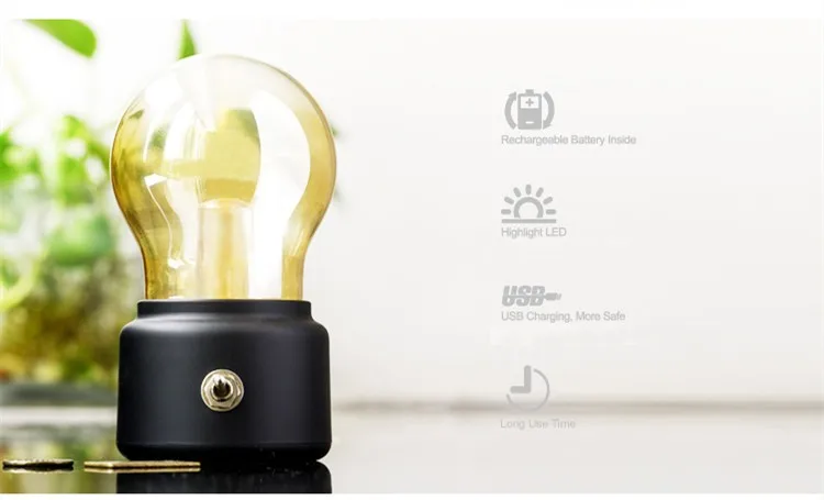 2x Mini Retro Style Nachtlicht USB Wiederaufladbare LED Lampe Metallschale